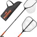 KastKing Brutus Folding Landing Net with Boat Hook, Foldable, Extendable, Lightweight & Strong, Multi-Functional Built-in Boat Hook, Non-Slip & Bright Orange TPR Handle, Two Nets Options