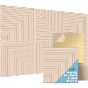 Art3d 6-Pack Self-Adhesive Acoustic Wall Panels for Home Dcor, 24 x 24 Inch Soundproofing Panels for Office Studio Bedroom - High Noise Absorption Polyester Fiber, Camel
