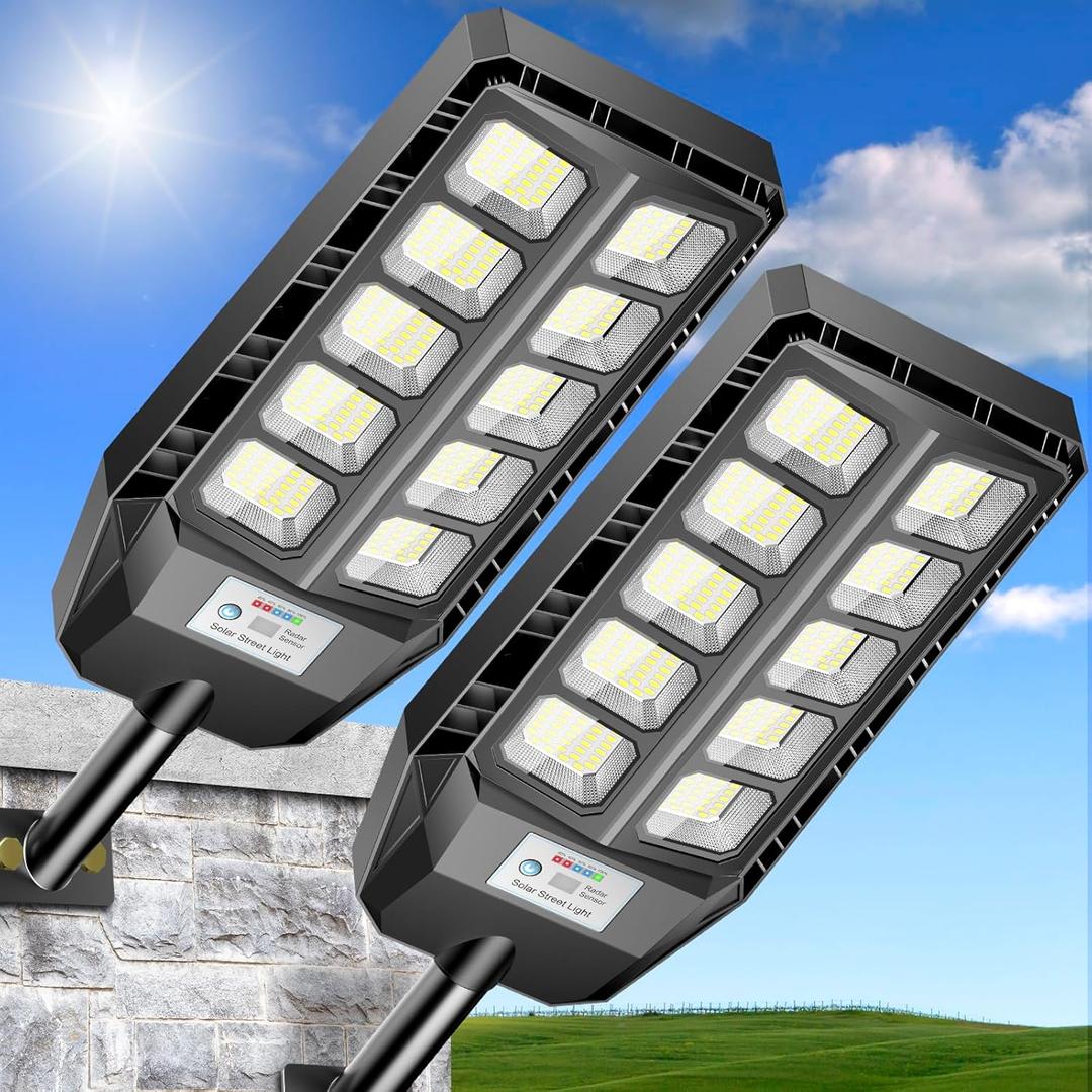 CEDIO 6500W Solar Light Outdoor, Solar Street Lights Outdoor IP66 Waterproof, 6500K Dusk to Dawn LED Security Flood Lights Motion Sensor with Remote Control for Yard(6500K-2PACK)