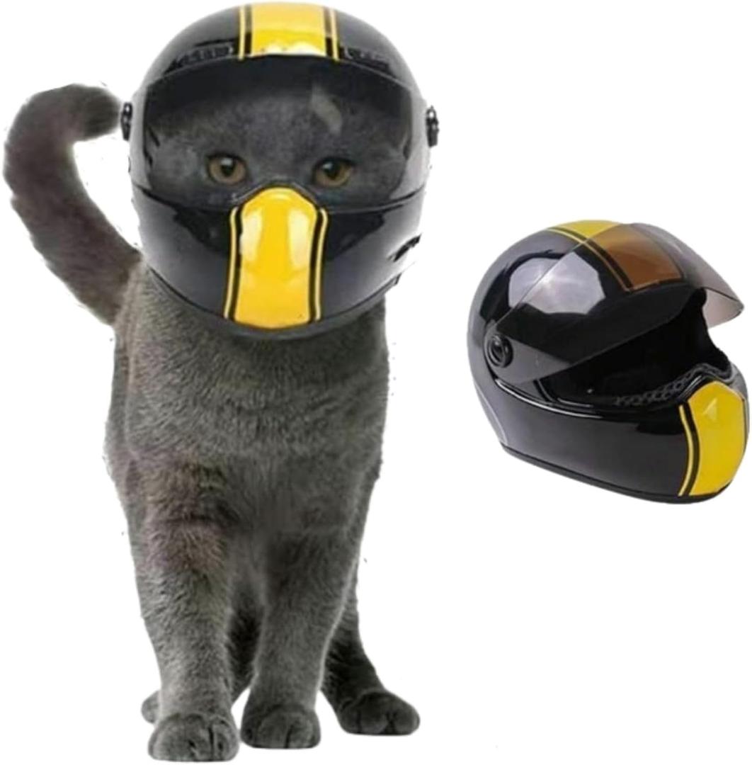 Pet Motorcycle Helmet Dog/Cat Full Face Motorcycle Helmet Outdoor Motorcycle Bike Riding Helmet Hat for Cat Dog Doggie Puppy Kitten Pet Supplies Racing Car Fan Collectible Small Gift (Black-Yellow)