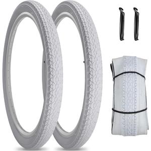 1 or 2 Pack 26"X2.125" Cruiser Beach Bike Tire White Wall with or Without Tubes 26x1.75/2.125 Foldable Replacement Tyres for Commuter City Bicycles