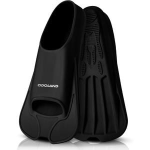 Odoland Swim Training Fins, Full Foot Pocket Travel Size for Adult | Snorkel Fins, Diving Fins, Comfortable Flippers for Men Women, Black, M (US Male 7.5-8.5 US Female 8.5-9.5)