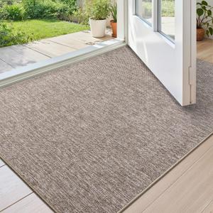 Color&Geometry Ultra Thin Indoor Door Mat (Rolled-up NO Creases) 27.5"x60", Non Slip Rubber Backed Dirt Trapper Door Mat Indoor Entrance, Low Profile Entryway Mat, Easy Clean, Light Brown Linen