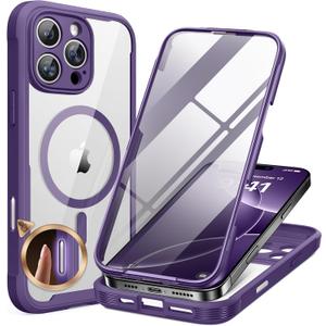 Miracase Magnetic for iPhone 16 Pro Case Full-Body Phone with Built-in Glass Screen Protector, [Compatible with MagSafe] Military Drop Proof 16 Pro Cover Bumper 6.3 inch, Purple