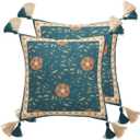 patdrea Designer Square Throw Pillow Covers Set of 2,French Floral Blue Farmhouse Linen Vine Branch Pattern Pillow Cover,Decorative Pillowcases Cushion for Bed Living Room Outdoor Car,18"x18"