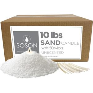 Simply Soson 10 lb White Unscented Pearled Candle, Sand Wax Candle, Long Lasting Powder, Refillable Natural Wax with 50 Wicks for Candle Making