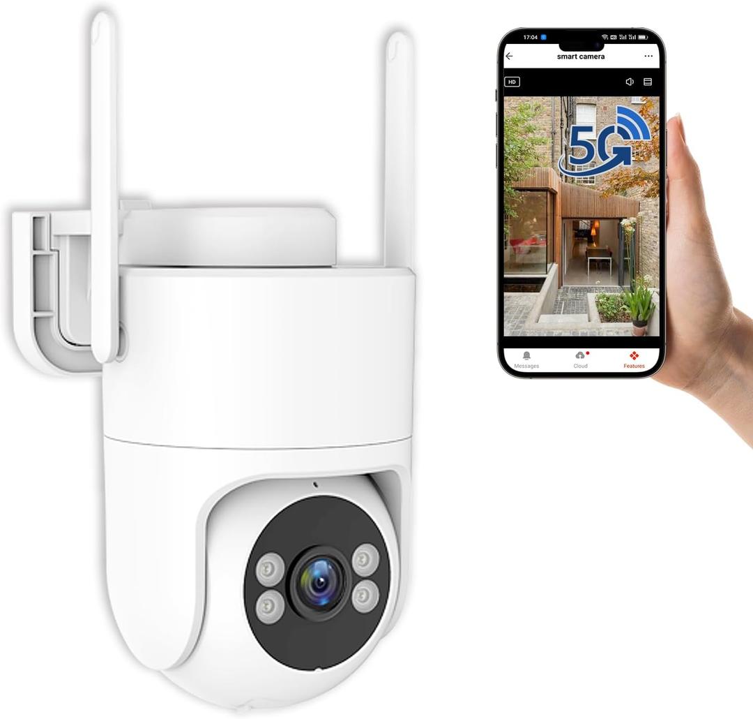 6MP TUYA Security Camera Outdoor, 2.4G/5G WiFi Cameras for Home Security 24/7 Recording, Pan-Tilt 360 View, Auto Tracking & Light Alarm, Color Night Vision,Two-Way Audio, Plug-in cam, IP66/Cloud (White - No SD Card)