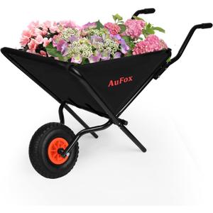 Collapsible Wheelbarrow, Foldable Home Utility Yard Wheelbarrow Easy Loading and Dumping Garden Cart Thickened Oxford Cloth Lawn Cart for Nutrient Soil,Grass, Leaf, Garden Supplies