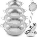 Colander Stainless Steel, 7 Piece Strainers and Colanders Set, Mesh Strainer Net Baskets with Handles, 2 Stainless Steel Plates and Fine Mesh Strainer for Kitchen Food Strain Drain Rinse Cooking