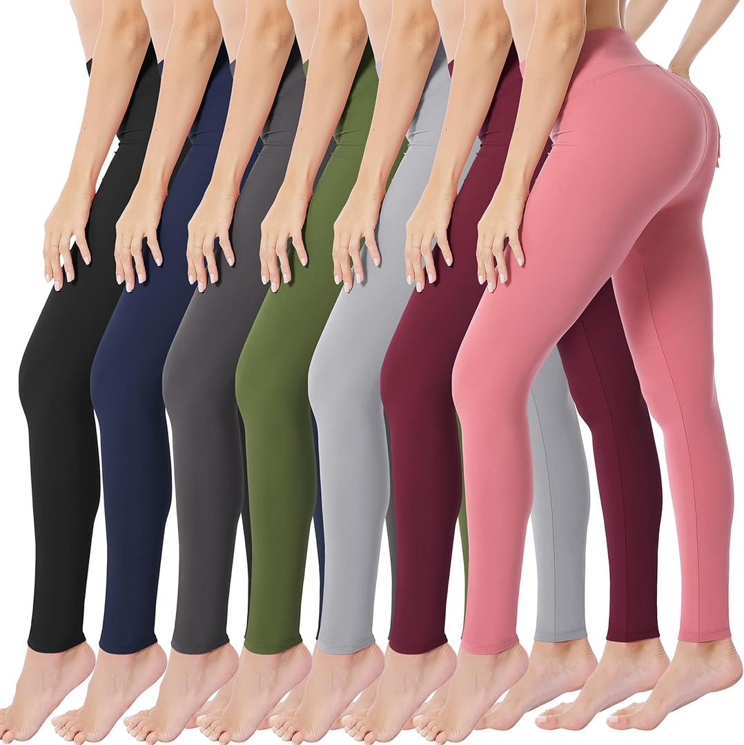 VALANDY Creamlush High Waisted Leggings for Women Buttery Soft Stretchy Tummy Control Workout Yoga Running Pants(S-3XL) (7 Packs-black/Navy/Dark Gray/Light Gray/Olive/Pink/Burgundy)