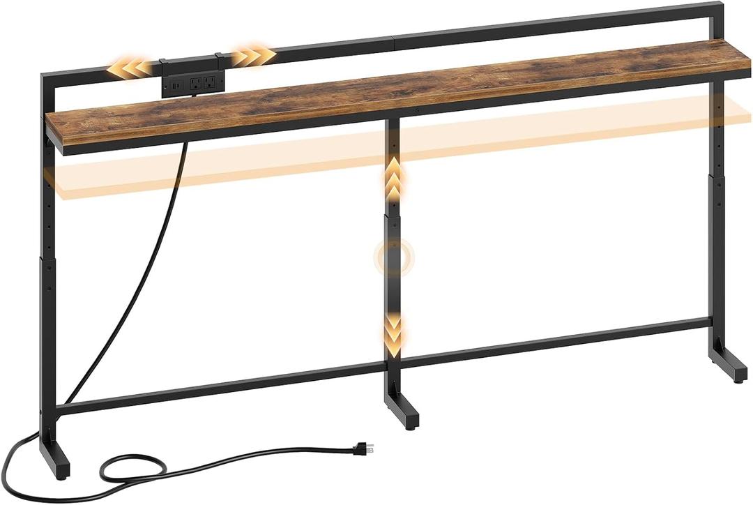 70.9'' Narrow Console Table with Adjustable Height (27.6''-35.4''), Behind Couch Table Skinny with Outlet, Long Entryway Table, Couch Table Behind Sofa for Living Room, Rustic Brown CT21UBR