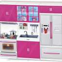 Doll Kitchen Playset for Kids, My Modern Mini Kitchen House Furniture Pretend Play Toy Accessories Set with Realistic Lights & Sounds for Toddlers, Girls (3-in-1)