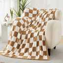 WRENSONGE Fall Checkered Throw Blanket, Burnt Orange Soft Cozy Fluffy Warm Hand Made Throw Blankets for Couch, Sofa, Chair, Bed, Camping, Picnic, Travel Lightweight Bed Blanket - 50"*70"