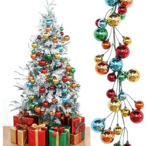 Multicolored Christmas Ball Garland Dailyart 4ft 48pcs Colorful Hanging Balls Ornaments Decorations Plastic Shatterproof Ball Garlands for Christmas Tree Centerpiece Wreath Mantel Decor