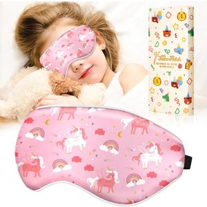 Sleep Mask for Kids - Silk Eye Mask for Sleeping Cute Cartoon Kids Sleep Mask for Boys Girls Teens Soft Smooth Adjustable Straps Silk Kids Eye Cover, PK Rainbow Unicorn