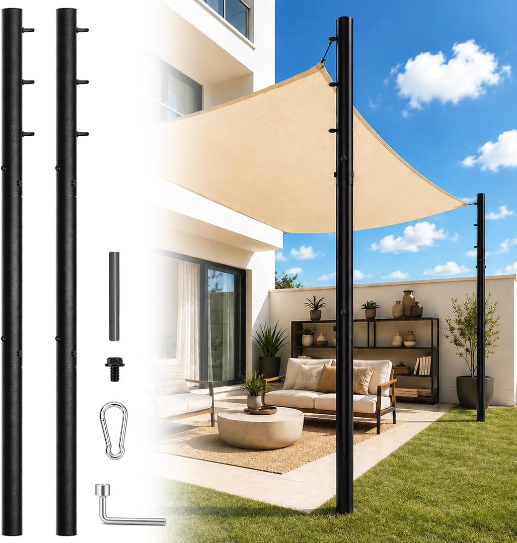 2 Pack 12 Ft Shade Sail Poles, Heavy Duty Sun Shade Poles for Patio Backyard, Metal Sail Shade Poles with Anti-Rust Coating, Poles for Sun Shades Outdoor Garden Courtyard Deck