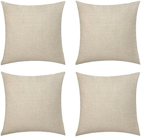 ZLWX LIFE Set of 4 Linen Throw Pillow Covers Textured Neutral Decorative Pillowcases 16x16 Inch, Farmhouse Rustic Outdoor Pillow Cover Square Accent Cushion Cases for Sofa Couch Home, Linen