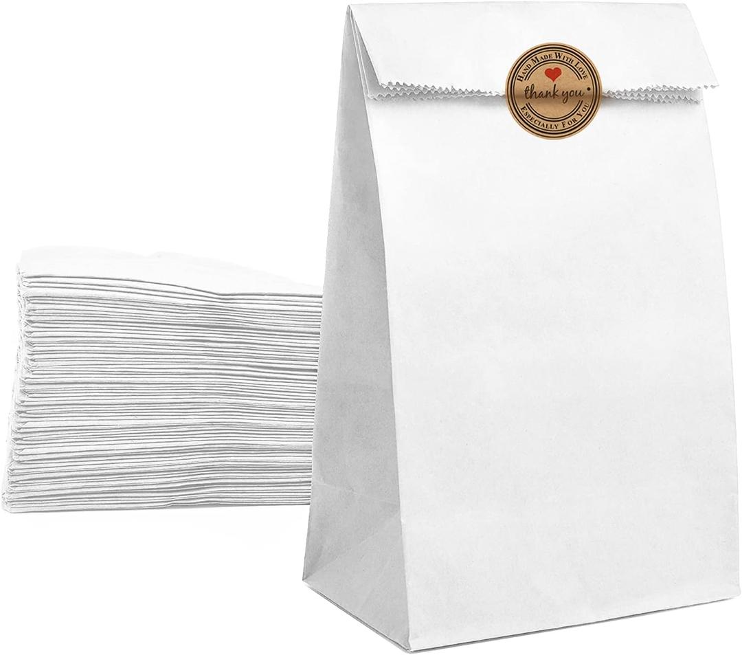 Paper Lunch Bags 100 Count Large White Lunch Bags Sacks Kraft White Paper 8LB Strong for Small Business