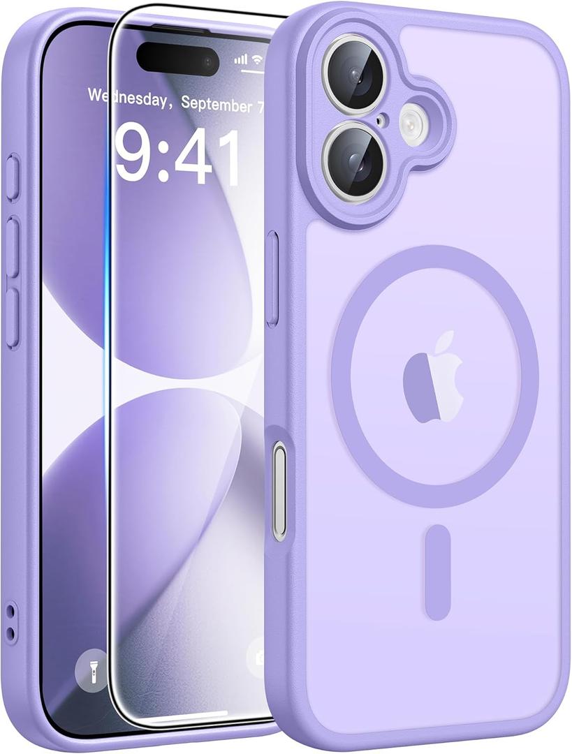 FNTCASE for iPhone 17 Case: [Compatible with Magsafe] Translucent Matte Cases with [Full Camera Protection] [Screen Protector] Military Grade Shockproof Protective Phone Cover - Light Purple (iPhone 17(6.3 inch))