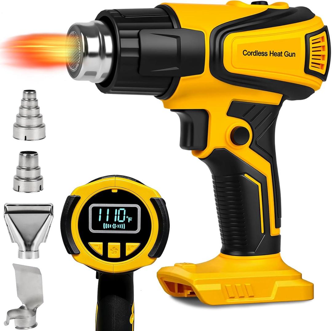 350W Cordless Heat Gun Compatible with Dewalt 20V Battery,Adjustable Temp 1201110,LED Light,Portable Hot Air Gun LCD Digital Display & 4 Nozzles For Shrink Tubing,Crafts,DIY(Tool Only,NO Battery)