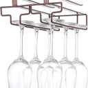 Wine Glass Rack Under Cabinet Drilling Free No Screw Steamware Holder Under Shelf Metal Wine Glasses Holders 304 Stainless Steel Hanger Storage Organizer Hanging Glass Fit for Bar Kitchen 2 Rows Brown