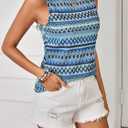Women's Boho Tank Tops 2024 Causal Summer Sleeveless Vest Tops Geo Print Crewneck Shirts (Blue, S)