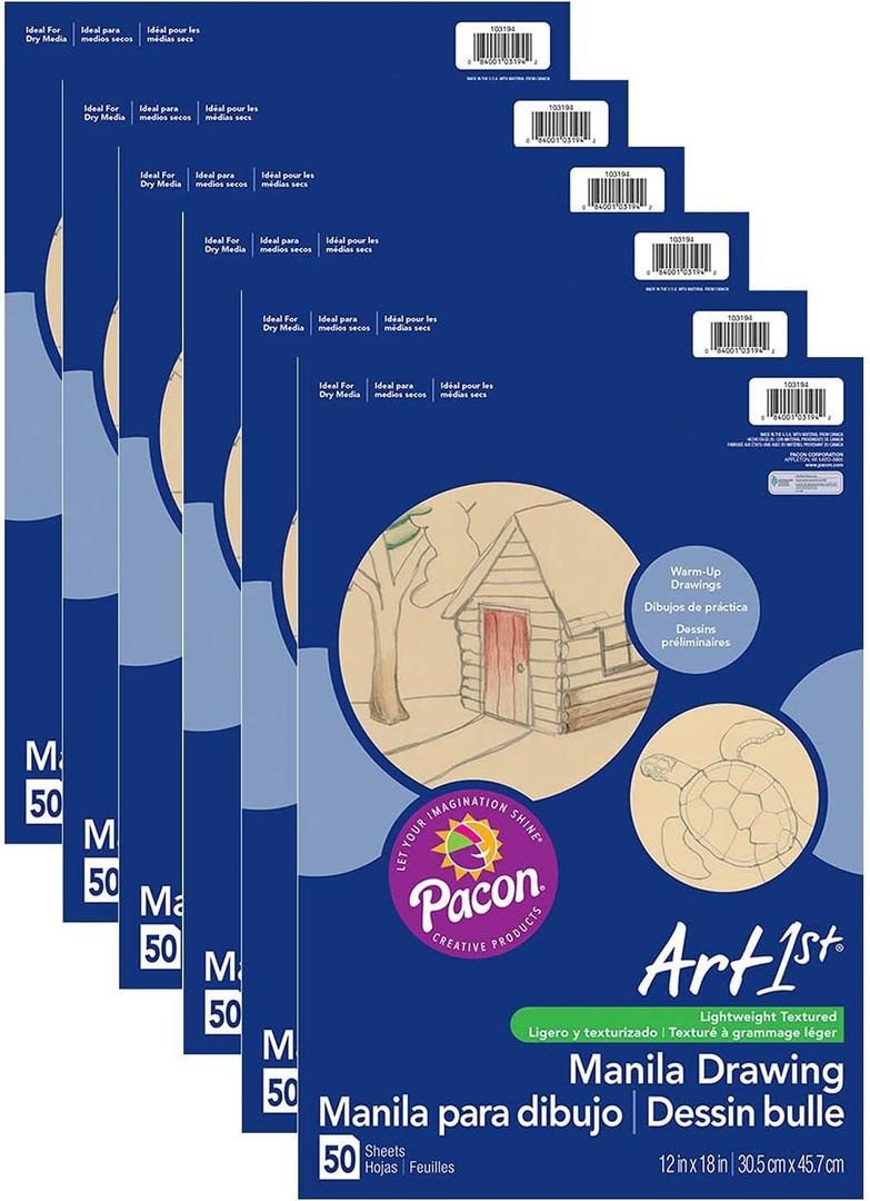 UCreate® Drawing Paper, Manila, Standard Weight, 12" x 18", 50 Sheets Per Pack, 6 Packs