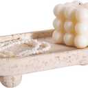 DN DECONATION Resin Decorative Tray with Legs, 4 Footed Coffee Table Trays Decor, Travertine Look Vanity Tray for Perfume Jewelry Bathroom Soap Kitchen Countertop Dresser, Oval 9.53x1.97in