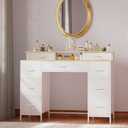 Dresser for Bedroom with 9 Drawers & 2 Open Shelves, Fabric Storage Cabinet, Chest of Drawers, Long Dresser for Closet, Wooden Top & Metal Frame, Classic White