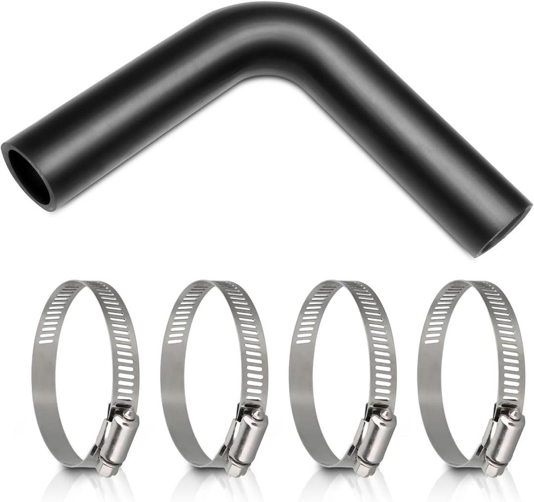 Gasoline Fuel Filler Neck Hose with 4 Hose Clamps,1 1/2 inches Inside Diameter Fuel Hose, Reinforced Gas tank filler hose (90 degree, 1 1/2" ID)