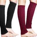 Loritta Womens Leg Warmers Winter Warm Knit Long Boot Socks Slouch Knee High 80s for Party (B6-2 Pairs(black+wine Red))