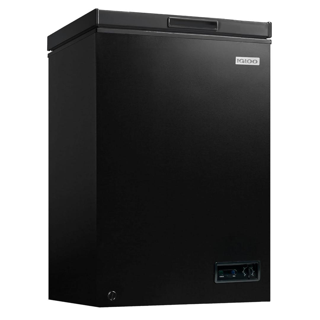 Igloo 3.5 Cu Ft. Upright Deep Freezer Chest- Deep Freezer with Quick Freezing System & Adjustable Thermostat- Low Noise Freezer with Removable Basket & LED Lights for Homes, Garages & Basements- Black