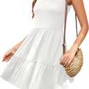 AUSELILY Womens Summer Dress Casual Sleeveless Crewneck T Shirt Sundress Flowy Tiered Swing Mini Dresses (White, XL)