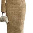 Women Plaid 2 Piece Outfits Cropped Blazer and Sleeveless Midi Dress Sets Business Casual Suits (Large, Brown)