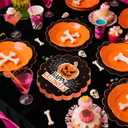 Happy Halloween Placemats Set of 4 Scalloped Pumpkin Cotton Linen Placemats 13.5 Inch Embroidery Halloween Table Mats for Trick or Treat Party Supplies Home Kitchen Dining Table Decorations