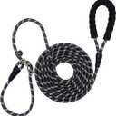 12FT 20FT Anti-Choking Long Training Lead, Reflective 3/8" Thick Slip Lead Rope Leash with Comfortable Handle, No Pull Leash for Medium Large Dogs (12ft, Black)