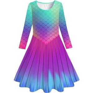 Funnycokid Girls Mermaid Dress Size 4 5 4t 5t Kids Long Sleeve Birthday Outfit Twirl Clothes 4-5 Years