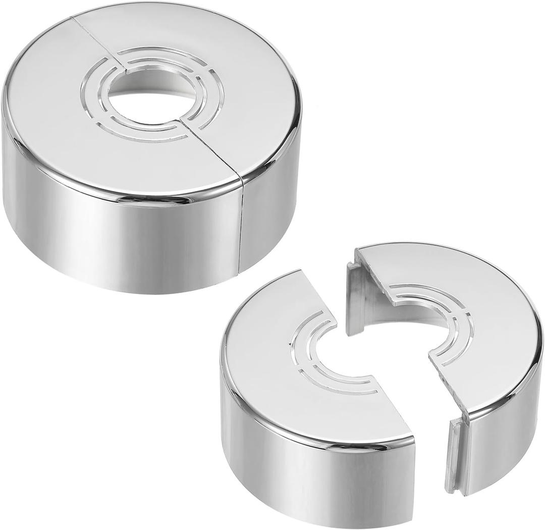 PATIKIL Wall Split Flange 1.2 Inch, 2Pcs 1.2" Thicken Cuttable ABS Round Escutcheon Plate Cover Buckle for Water Pipe Faucet Decoration, Silver