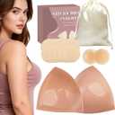 Double-Sided Sticky Bra Pad Inserts, Lightly Padded & Reusable Adhesive Push Up Pads for Bikini and Swimsuit, Dark Beige, L