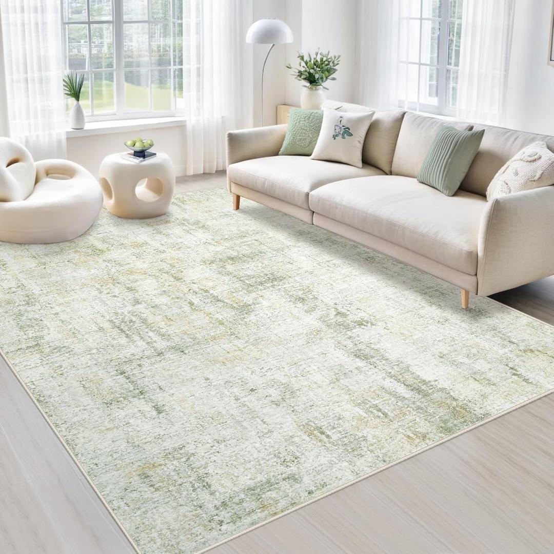 Area Rugs 5x7 Living Room: Washable Rug Modern Abstract Rugs Soft Non Slip Neutral Rug Stain Resistant Indoor Carpet for Bedroom Kitchen Dining Room Nursery Home Office Rugs (Green Brown, 5'x7')