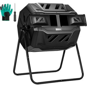 VIVOSUN Outdoor Tumbling Composter Dual Rotating Batch Compost Bin, 43 Gallon Black Door