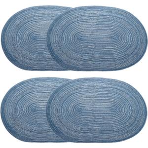HARFINGTON 6pcs Oval Braided Placemats 20" Non-Slip Oval Table Mats for Dining Tables Washable Heat Insulation Woven Placemats Indoor Outdoor for Family Holiday Dinner, Dark Blue
