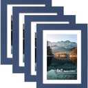 SZYUU 5x7 Picture Frame Set of 3, High Definition Real Glass, Display Pictures 4x6 with Mat or 5x7 Without Mat, Gallery Wall Hanging or Tabletop Photo Frames, Blue