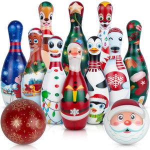 Christmas Bowling Set for Kids Toddler Party Supplies, Christmas Bowling Game for Kids Bowling Pins Bowling Balls for Family Indoor Outdoor Party Games Kids Party Decor, Winter Holiday Games for Kids