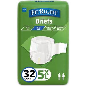 FitRight Bariatric Adult Diapers, Ultra Heavy Absorbency, 5XL (Waist Size 90in-106in), 32 Count, Disposable Incontinence Briefs for Men and Women, Moisture-Wicking, Leak Protection,