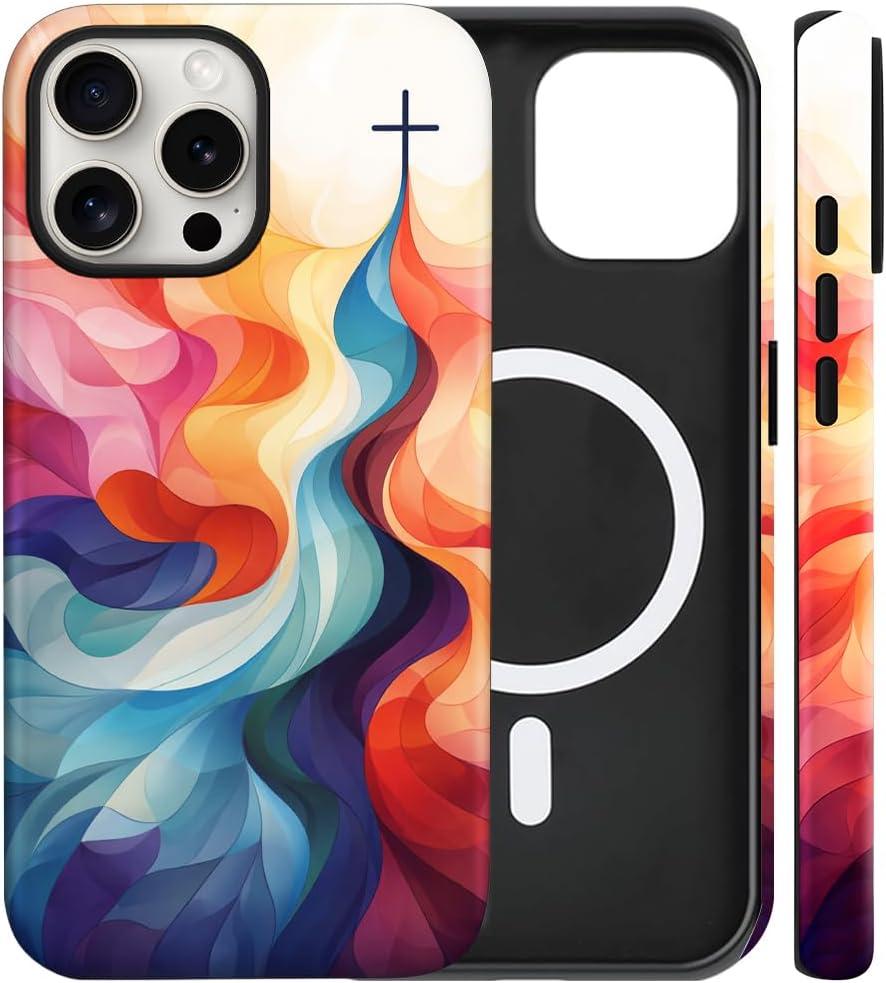 Magnetic for iPhone 14 Pro Case Christian Cross Phone Case, Rainbow