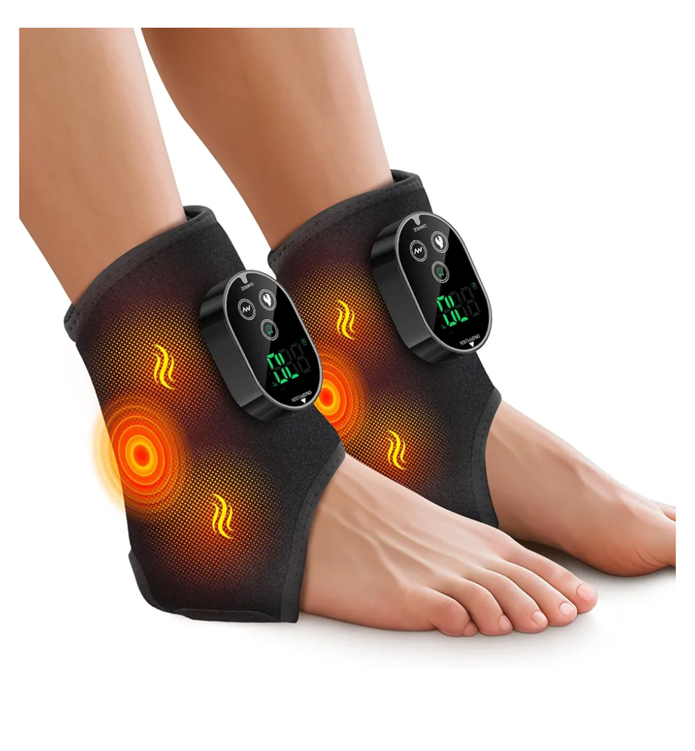 BAISEMAIN 2PCS Cordless Foot Massager for Neuropathy, Foot and Ankle Massager for Pain Relief, 3000mAh Rechargeable Ankle Heating Pad with Massage for Circulation, Black
