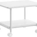 VASAGLE Printer Stand with Locking Wheels, 2-Tier Shelf, Industrial Under Desk Heavy-Duty Mobile Cart for Home Office, White UOPS002W01