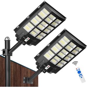 Ofuray Of-3600W Solar Street Light Outdoor, 360000LM Solar Street Light Parking Lot Lights Commercial Dusk to Dawn, 6500k IP67 Waterproof Led with Remote Control Motion for Street,Court,Tree 2Pcs