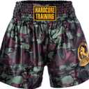 Hardcore Training Classic Muay Thai Shorts Black White Red Camo Blue Kick Boxing MMA Combat Sport Sparring Trunks (XS)